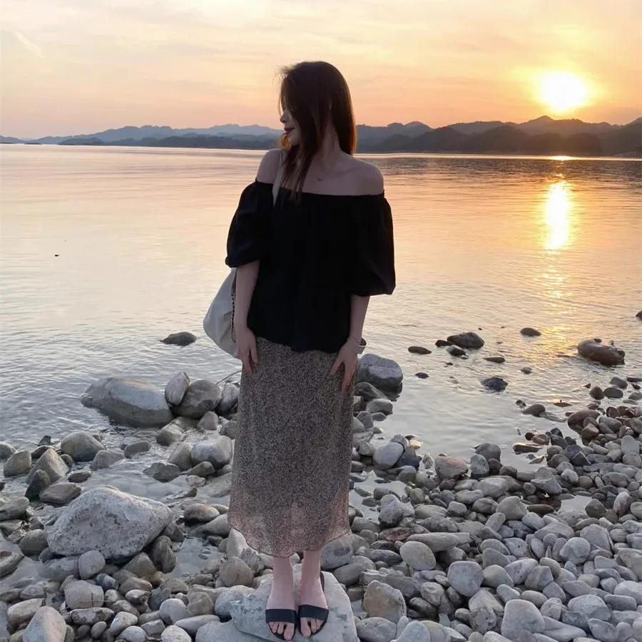 Conjunto de falda y Top con estampado de leopardo y efecto adelgazante, traje de trabajo largo informal fino para primavera y verano, Faion coreano Sle