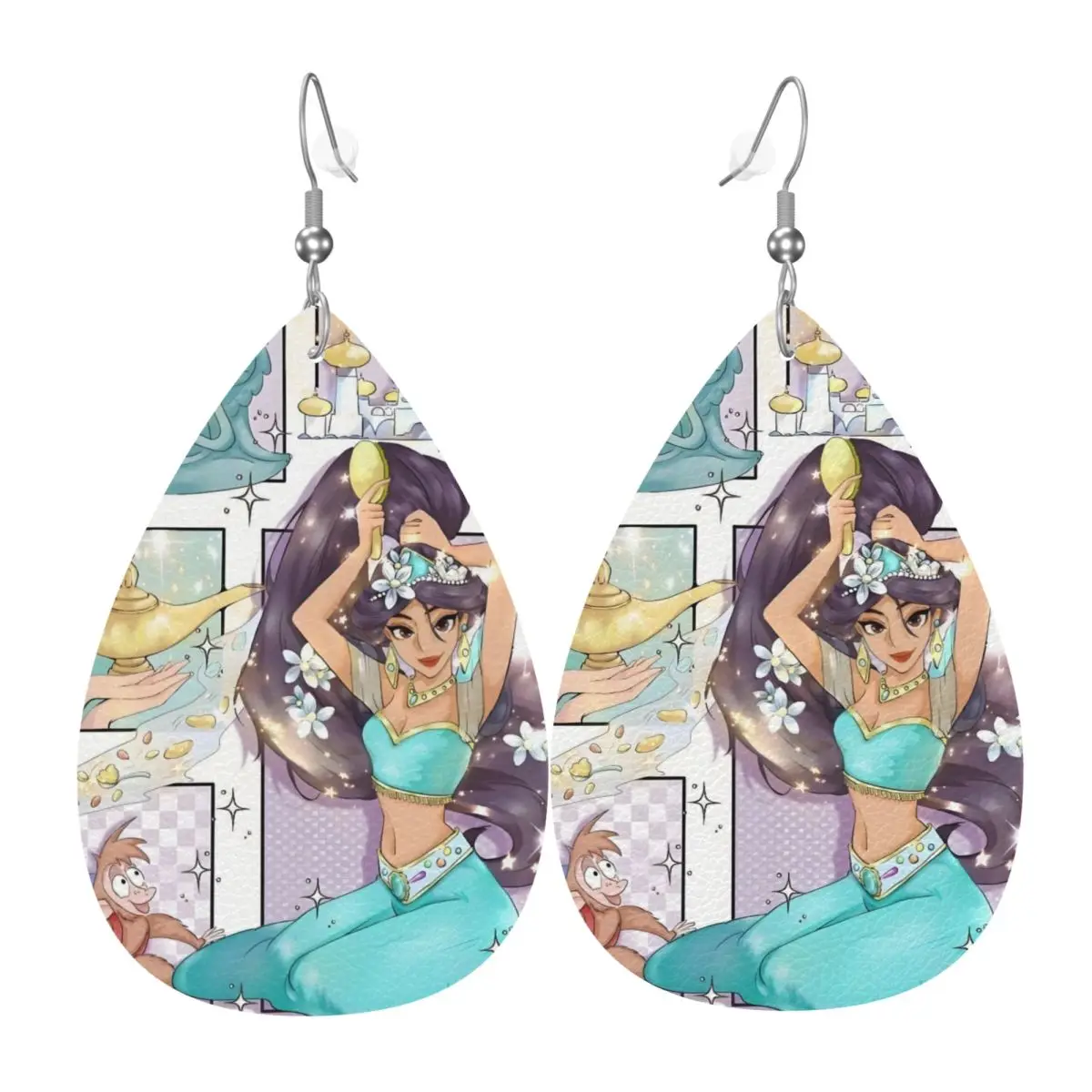 

Custom Cute Cartoon Aladdin PVC Leather Earrings Dangle Earrings Jewelry For Women For Wife Mother Gift