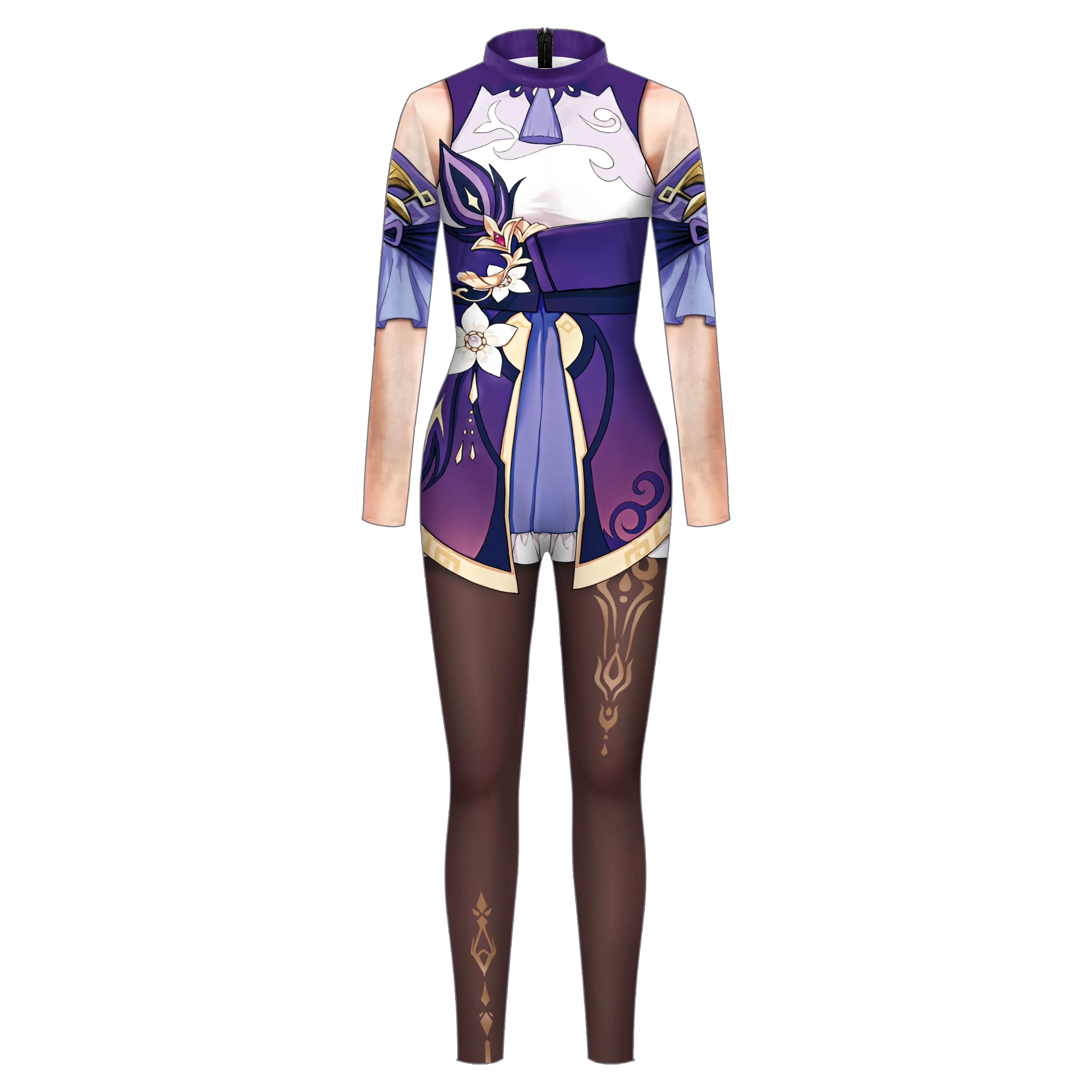 Anime Game Characters Jumpsuit Purple Halloween Cosplay Costume Adult 3D Printing Bodysuit Set Pattern Zentai Party Catsuit