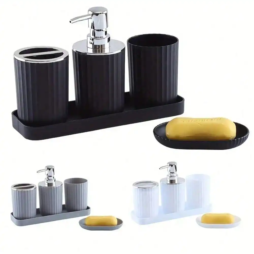 1Set Luxuriöses Badezimmer-Zubehör-Set komplett mit Mundwasserbecher, Seifenhalter, Flüssigseifenspender, Zahnbürstenhalter