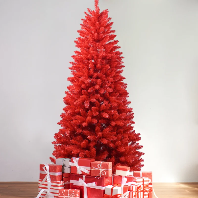 

The 7-foot Red Christmas Tree Is Easy To Install Sturdy And Durable With Hinges It Is A Real Bold And Vibrant PVC Tree