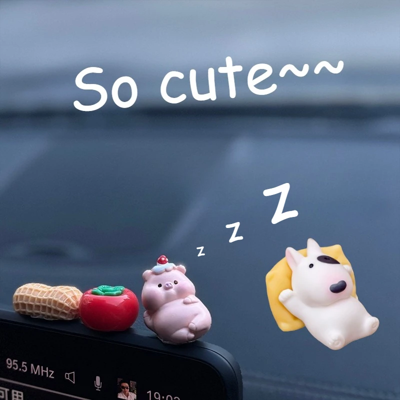 

Lazy Pig Dog Figurine Ornament Cars Center Console Motorcycle Rearview Mirror Cartoon Cute Instrument Panel Interior Accessories