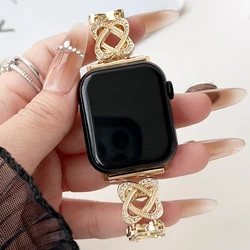 44mm Correa For iWatch Series 9 7 6 SE 5 4  Heart Ring Diamonds Chain Strap For Apple Watch S8 Ultra 2 49mm 45mm 41mm 42mm Strap