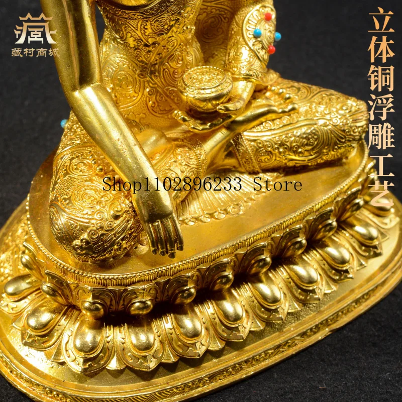 Fully Gilded《Shakyamuni》Indoor home decor with colorful bead embellishments《Shakyamuni》Copper Buddha statue ornament