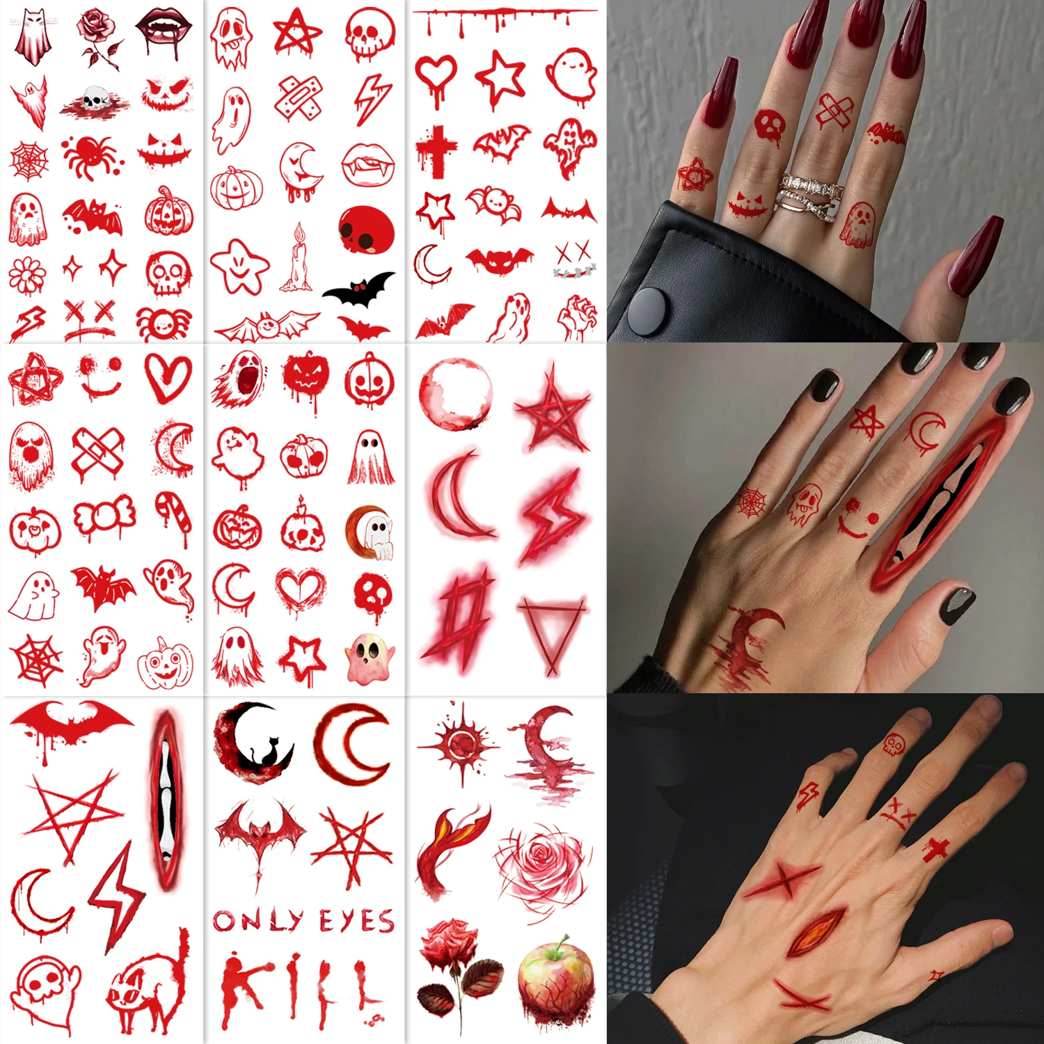

10 Sheets Mini Tattoos, Halloween Small Tattoos, Bad Fun Dressup Kit, Cute Finger Tattoos, Halloween Party Makeup Kit
