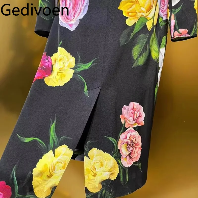 Gedivoen Autumn And Winter Women's Dress Long Sleeved High Waist Elegant Print Pretty Slim-Fit Hip Wrap Black Silk Dresses