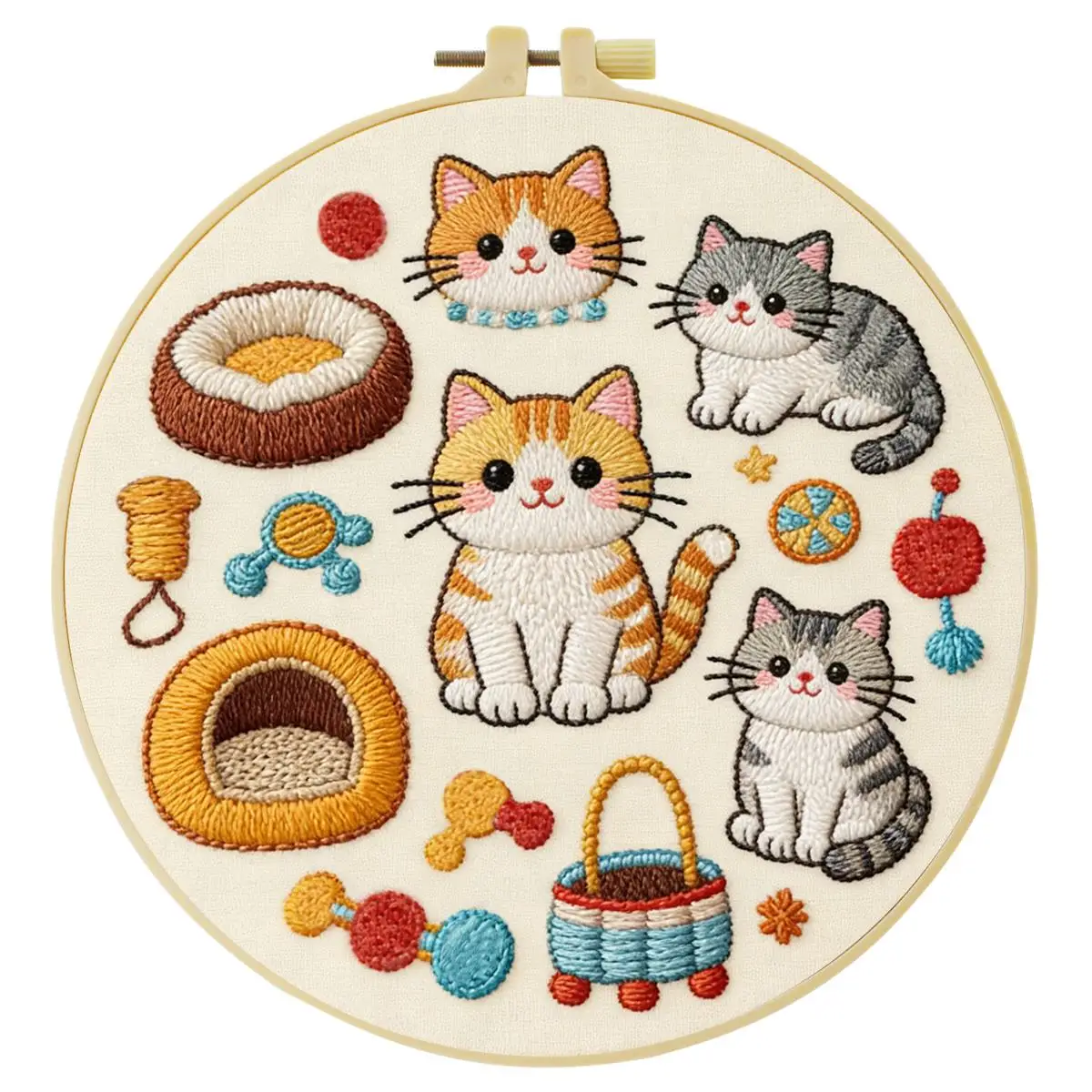 1 Stück 20X20CM/15X15CM 7,87/6,3 Zoll Katzen-Party-Stickerei-Starter-Kit DIY-Kit DIY-Stickerei-Set Handarbeiten Nadelkunst – Detail 4