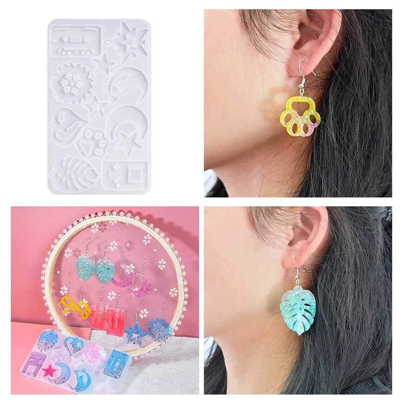 DIY Epoxy Resin Mold Earring Mold Collection Love Moon Leaf Earring Pendant Jewelry Display Rack Silicone Mold