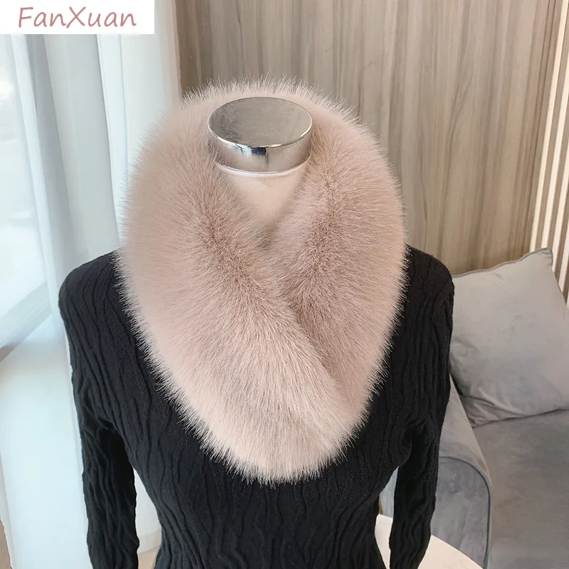 

Шарф из искусственного меха для женщин, шейный платок, однотонные плюшевые короткие шарфы для женщин, теплый меховой воротник, снуд, палантин