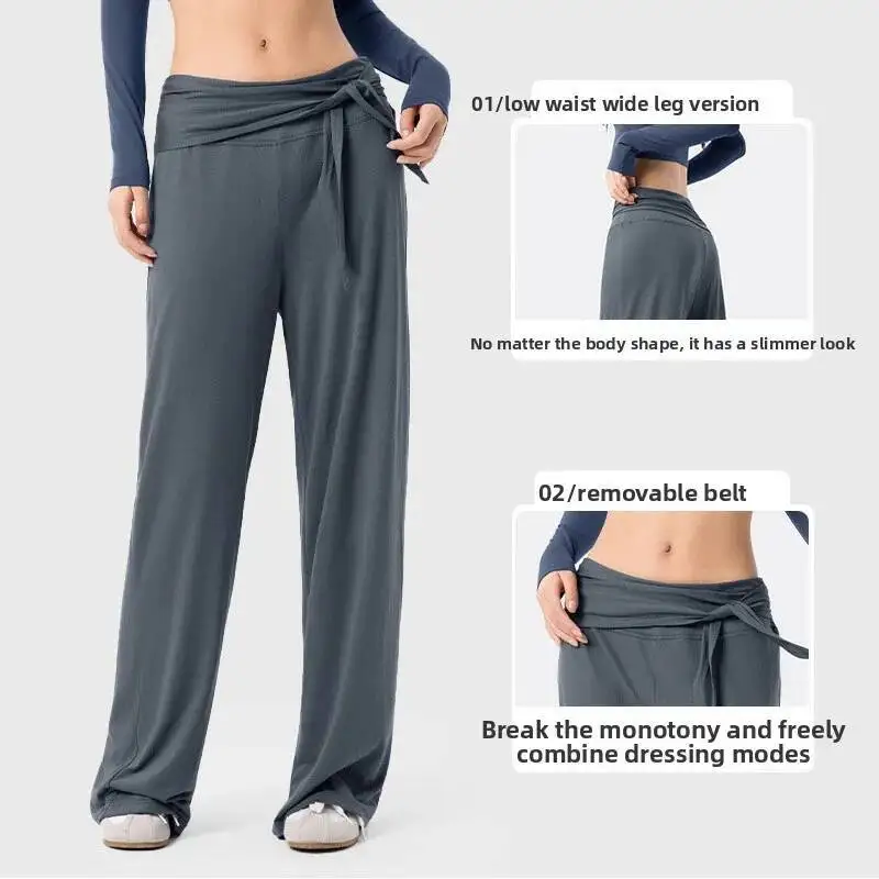 

Women S Loose Wide Pants With Detachable Waistband Breathable Sports Casual Slimming Straight Leg Trousers