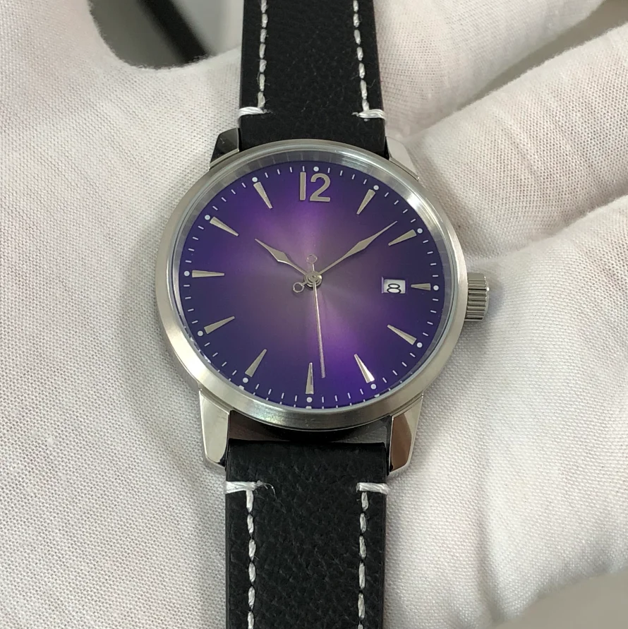 Sapphire Crystal 40mm GEERVO CN NH35 Watch Waterproof 10Bar Automatic Mechanical Movement Gradient Purple Dial Pilot  Watches