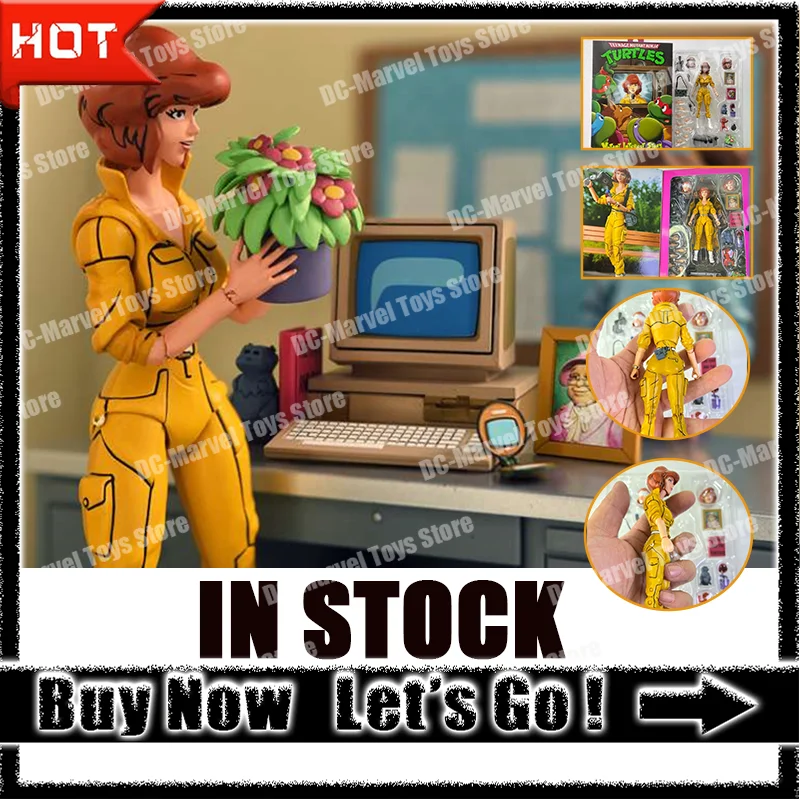 Neca Versione 2.0 Vestiti gialli Reporter femminile Tmnt Tartarughe Anime Action Figure Doll Figurine Modello per bambini Regali personalizzati Giocattoli