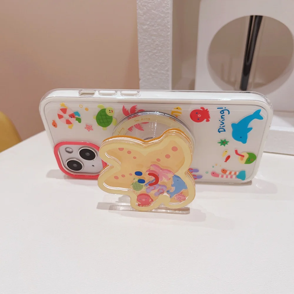 Leuke Cartoon Drijfzand Schudden Zeester voor Magsafe Griptok Houder Telefoon Vinger Ring Stand Ondersteuning voor IPhone 15 Meisje Beugel