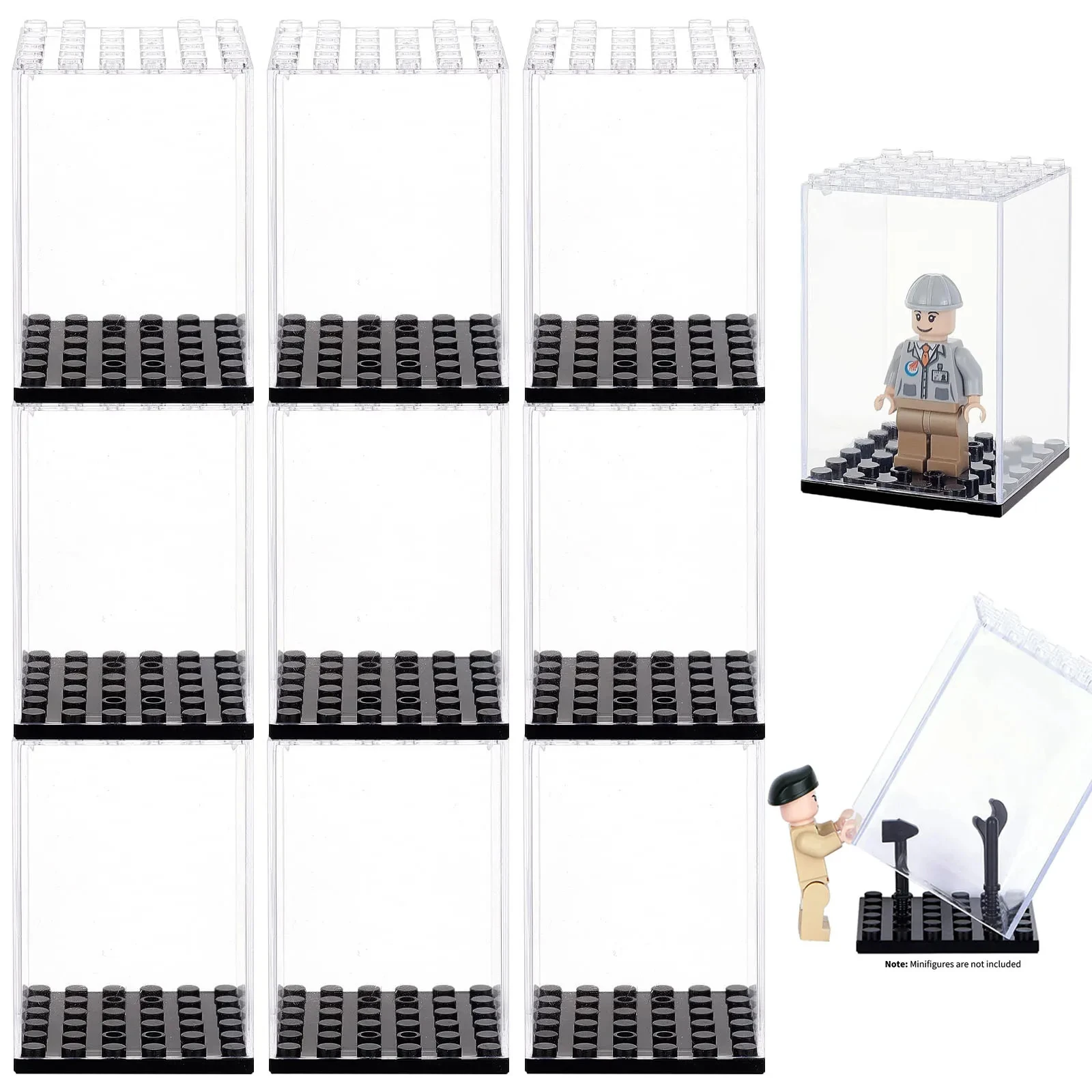 Dustproof Acrylic Display Container Box Building Block Collections Minifigure Display Case Black Base Storage Clear Cover Box