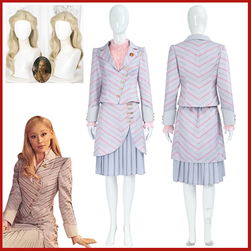 

Glinda Pink Dress School Uniform Movie Wicked Glinda Witch Cosplay Costume Carnival Party Disguise Fantasy Outfit Adult Wig Suit