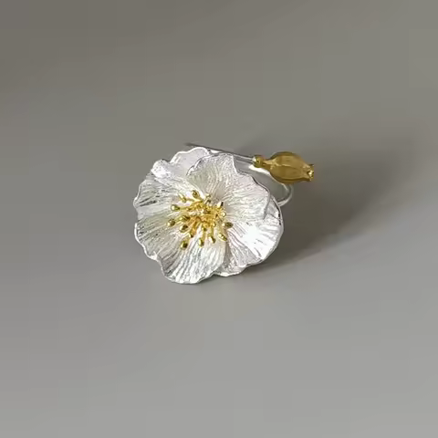 925 Sterling Silver Open Finger Ring Gold Color Elegant Flower Bud Asymmetric Sweet For Women Jewelry Gift Dropship Wholesale