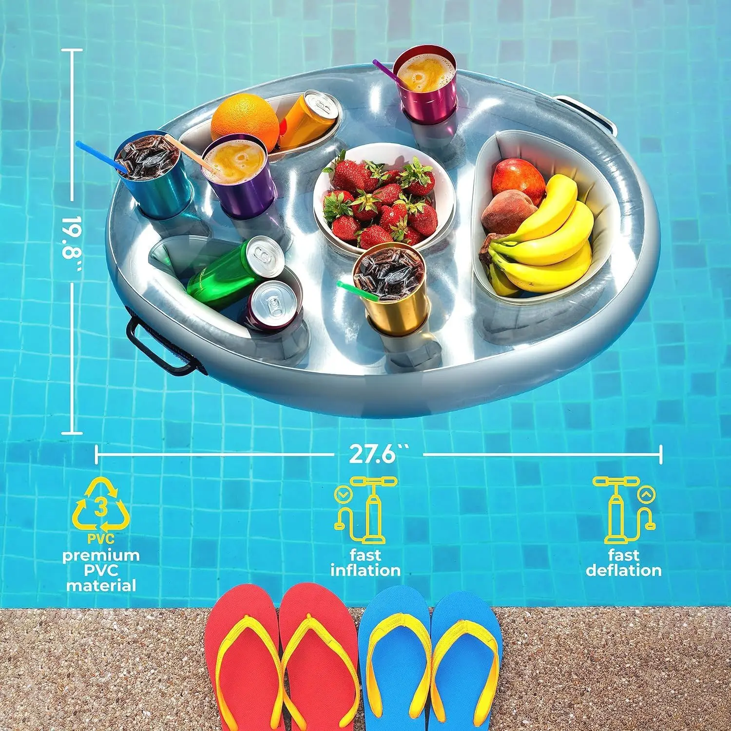 حامل أكواب قابل للنفخ للمياه، بار لتناول الطعام، دلو ثلج، حفلة حمام السباحة، صينية مادية، قاعدة أكواب للمشروبات