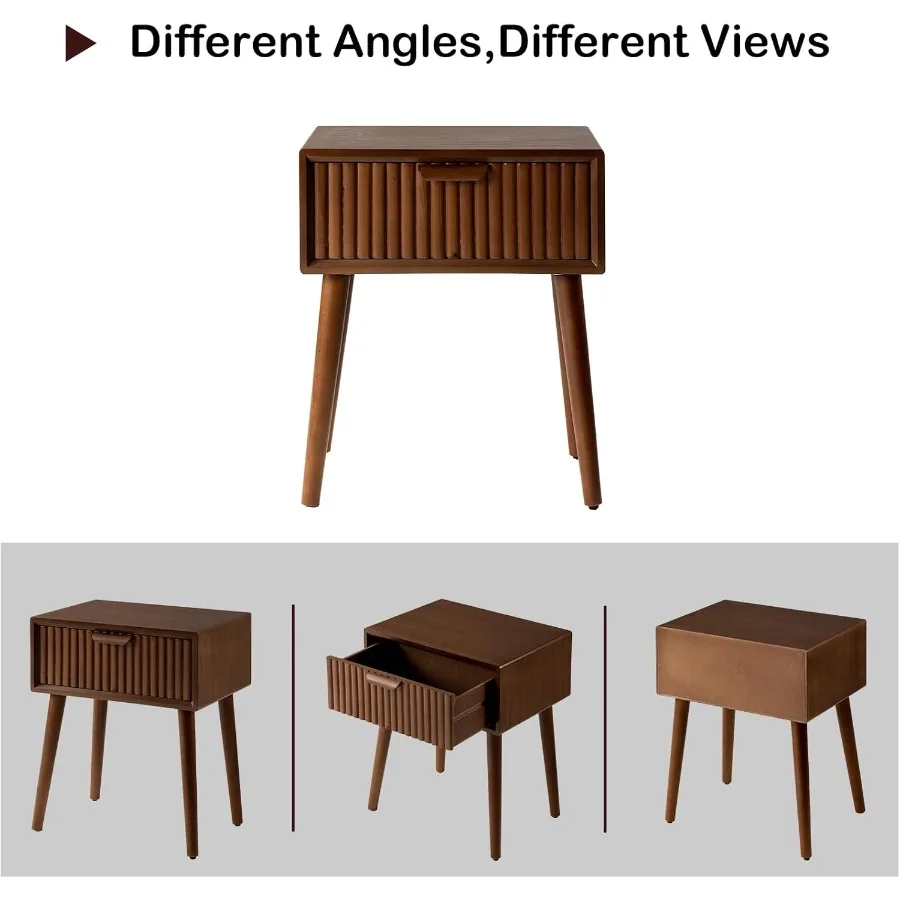 منضدة حديثة مع درج طاولات بجانب السرير مجمعة بالكامل مع درج منضدة منتصف القرن مع أرجل خشبية صلبة ونهاية صغيرة