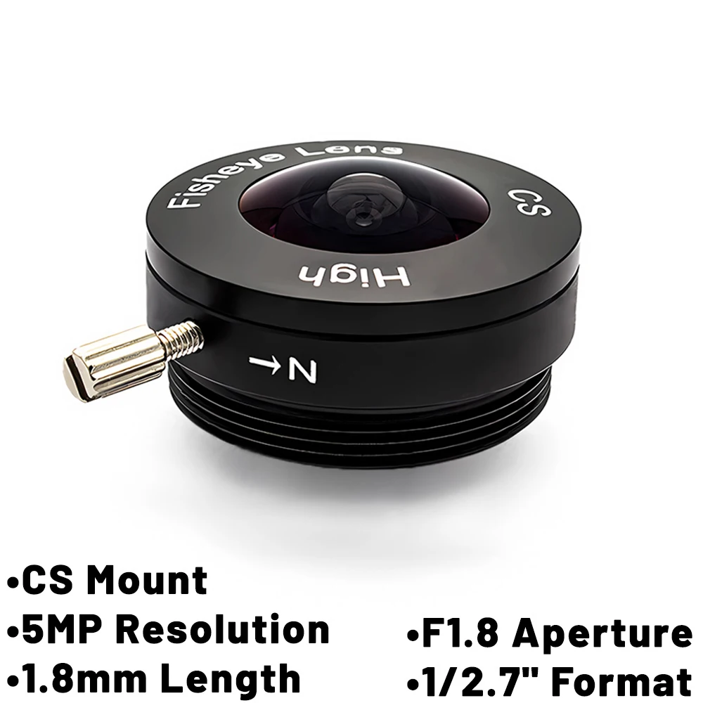 

HD 5MP 1.8mm Fisheye Lens CCTV CS Mount 164 Degree Wide View Angle Aperture F1.8 Format 1/2.7" For Surveillance Security Camera
