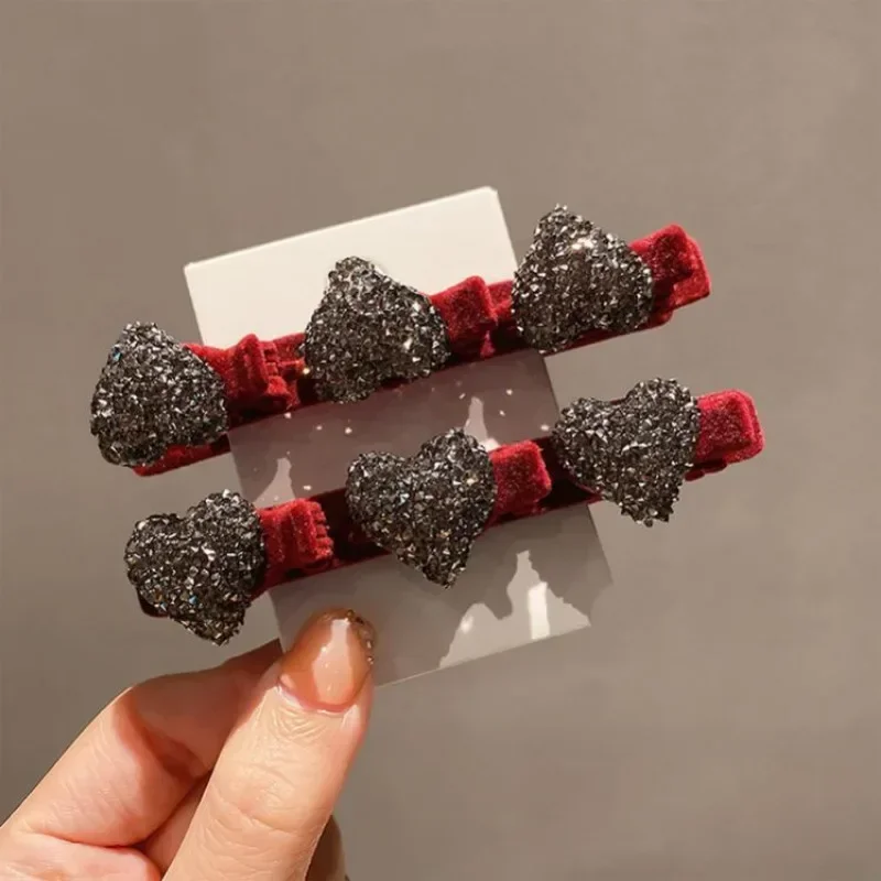 

Double Layer Flocked Bangs Side Clip Crystal Love Heart Hair Braiding Hairpins Women Girls Clip Bangs Barrettes Hair Accessories