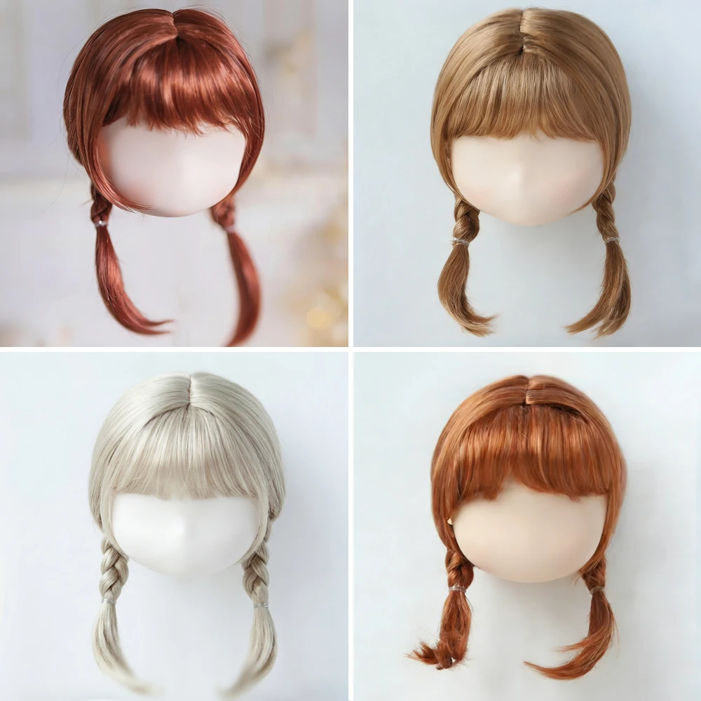 

Blyth Doll Wig Bangs Double Braid Hair Wig Light Blonde/Brown/Reddish Brown DIY BJD Doll Accessories Size 9-10 ,10-11 Inch