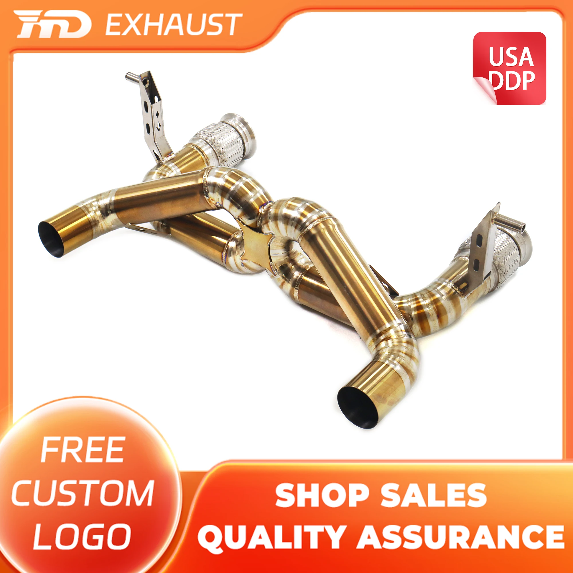 

HMD Hot Sales Performance Catback for Lamborghini Huracan EVO TC4 Exhaust Without Valve Straight Through Pipe Golden Color