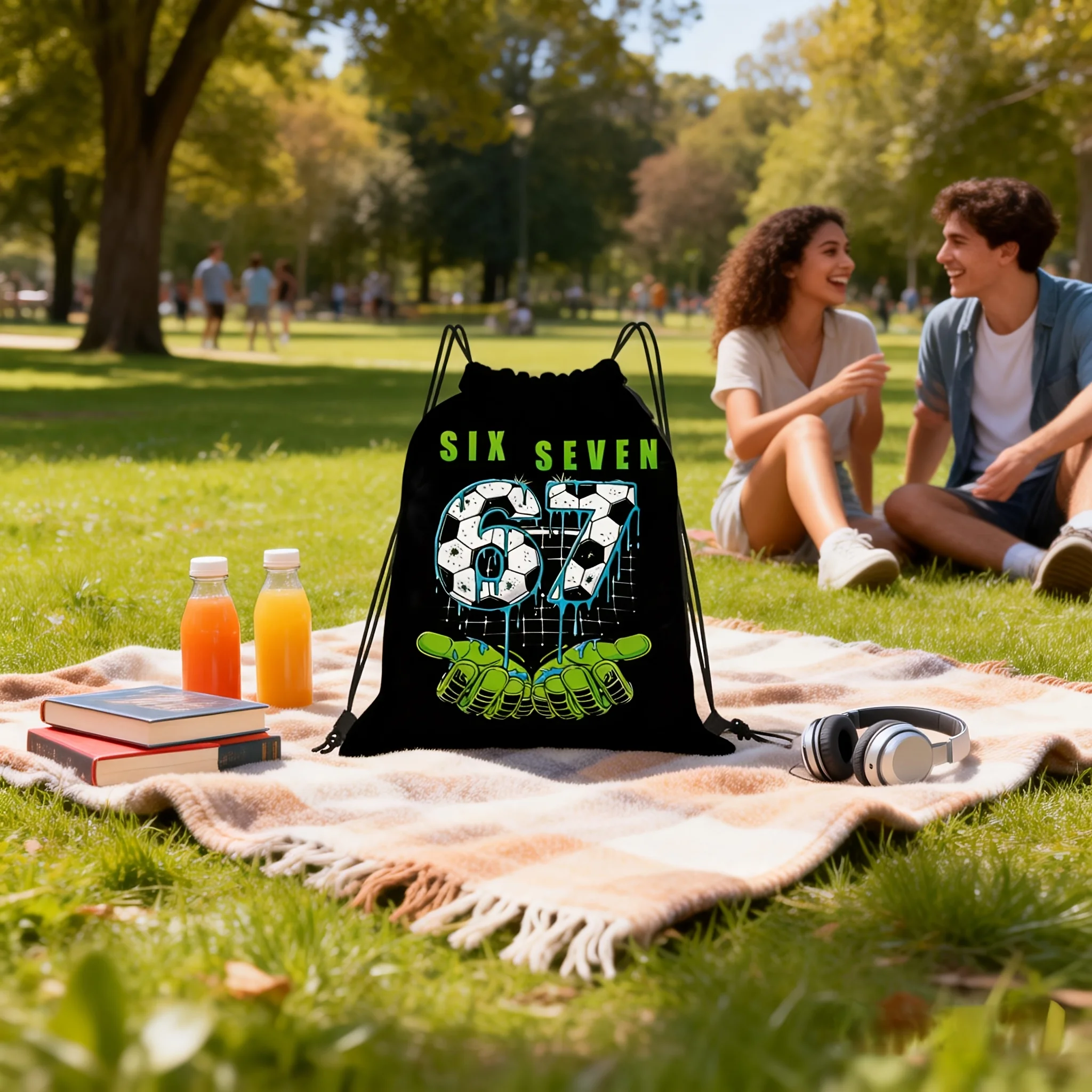 Soccer Number 67 Print Drawstring Backpack, Lightweight, Drawstring & Durable, Unisex Storage Bag