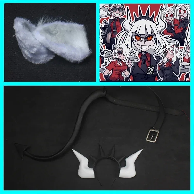 Game helltaker Lucifer Beelzebub cosplay horns tail helltaker the awesome demon Cerberus Lucifer Satan zdrada cosplay wig props