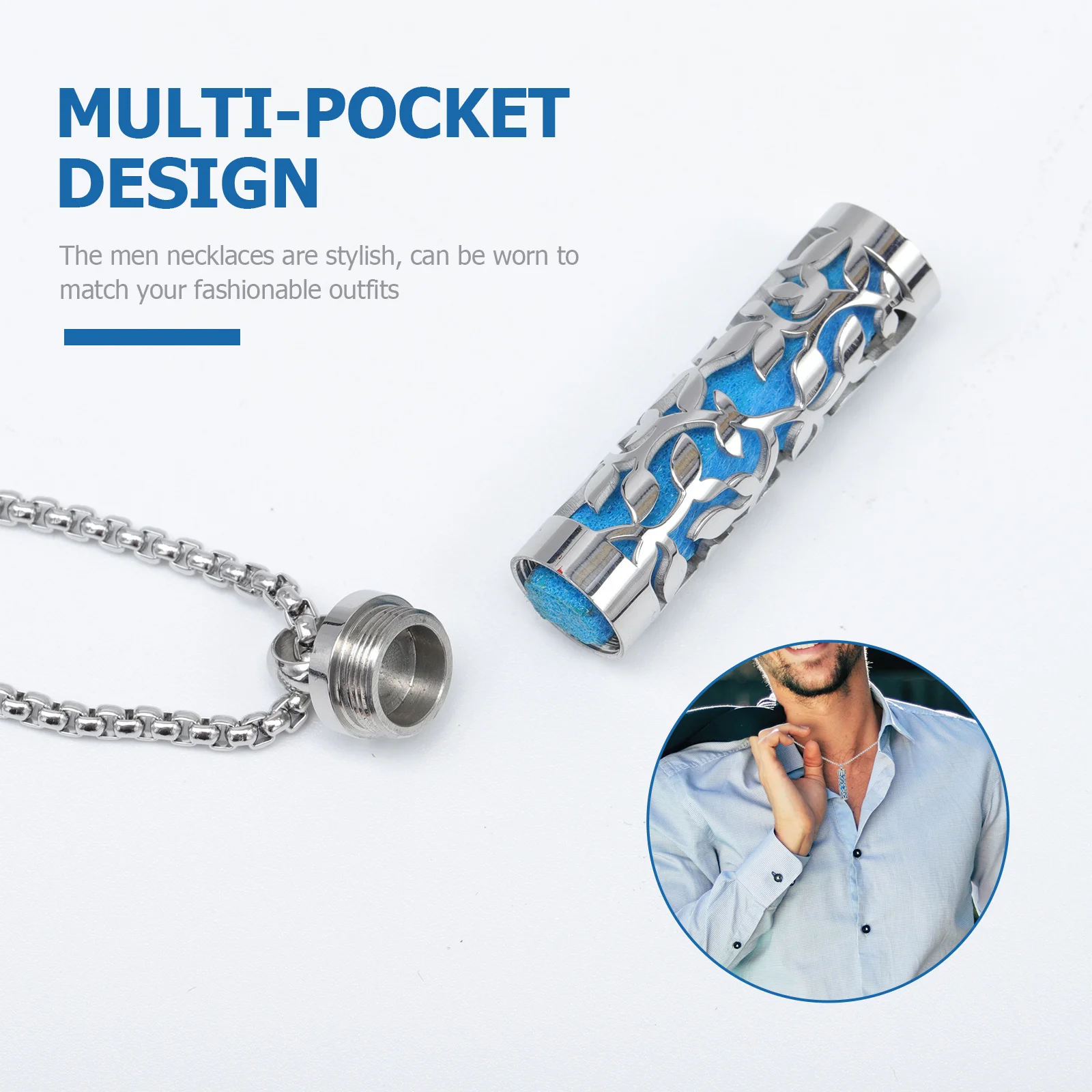 

2Sets Aromatherapy Essential Oil Necklace Lockets Stainless Steel Men Pendant Stylish Fragrance Men Birthday Gift