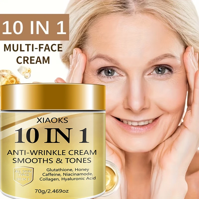 10-in-1 Instant Firming and Lifting Cream, Deeply Hydrating and Moisturizing, Smooths Dry Skin, Enhances Radiance and Elasticity, Skin Care Product, Gives Skin a Youthful Glow, Contains Retinol, Hyaluronic Acid, Niacinamide, Vitamins, Collagen, 70g, Non-Greasy