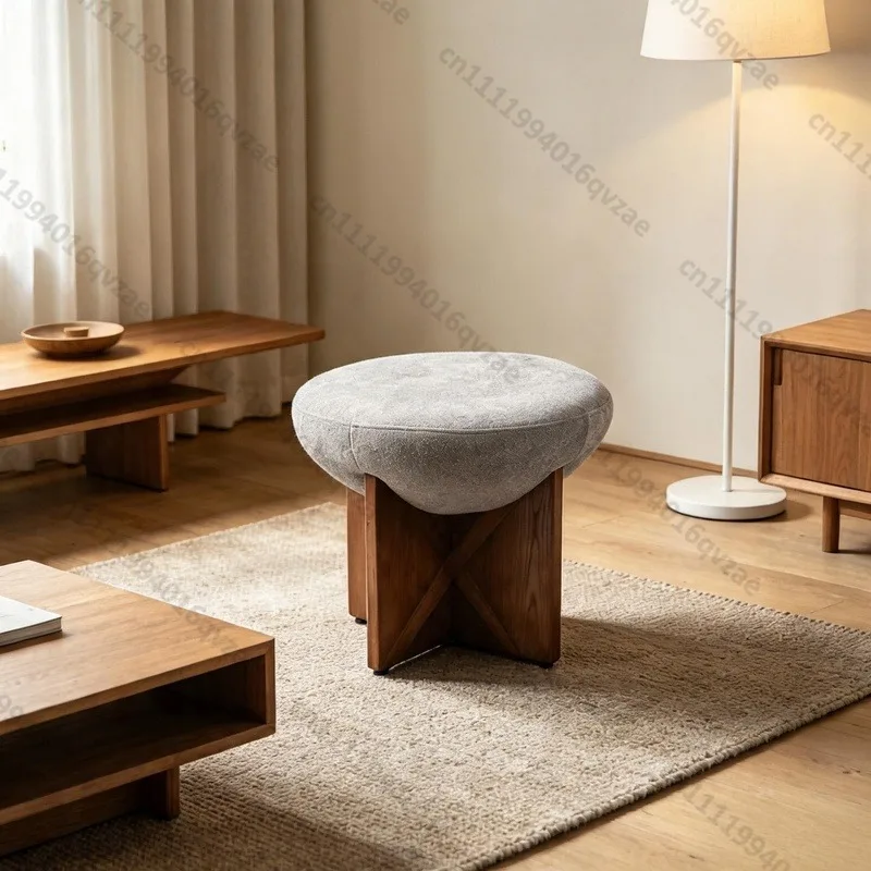 Customizable Gray Velvet Footstool Fabric Material Footstool