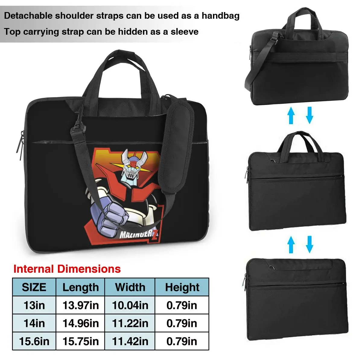 Mazinger Z Goldorak Actarus Grendizer masque bandoulière pochette d'ordinateur étui sac d'ordinateur 13 14 15.6 pouces pochette pour ordinateur portable pour Macbook Pro