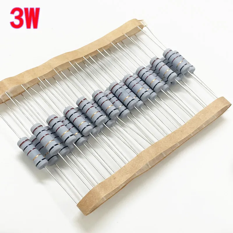 10 peças 3w resistor de fusível enrolado 5% tolerância 0.1r/0.5/1r2r/3.3r/4.7r/5.1/6.8r/12/10r/47r/100r/51r/200/220/330/470r/510r/680r