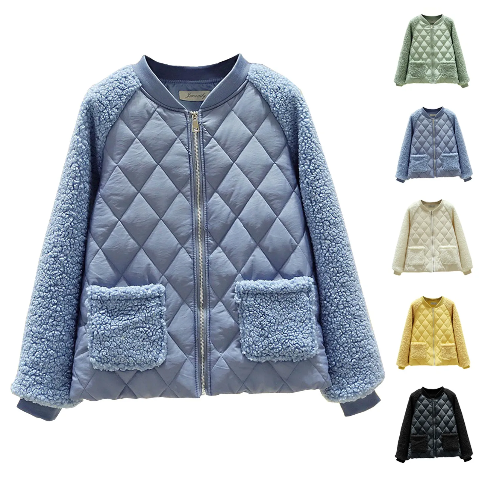 Feminino cor sólida manga comprida xadrez engrossado jaqueta de beisebol outono inverno casaco de algodão quente elegante retalhos bombardeiro jaquetas
