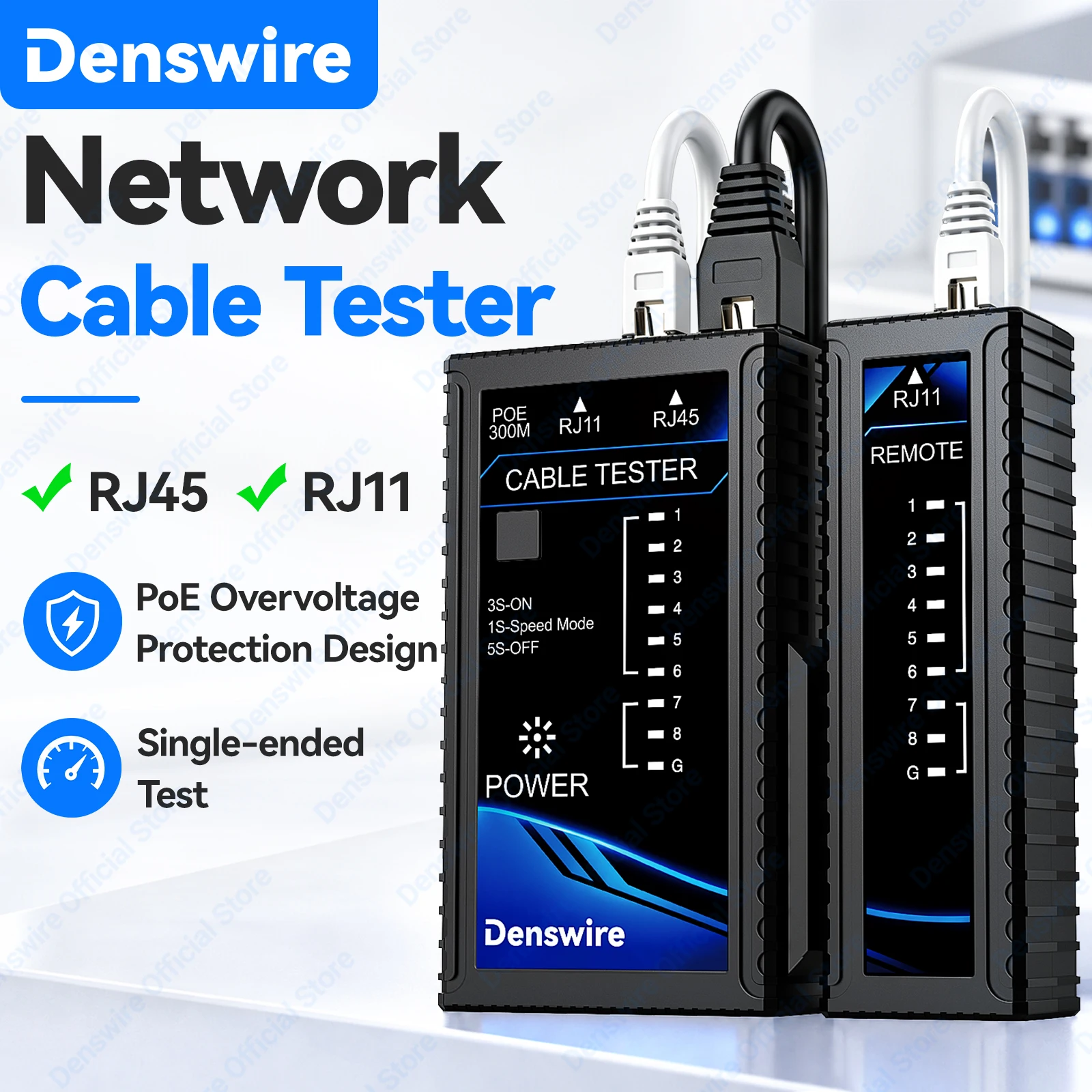 Denswire Network Cable Tester POE Burn Proof Network Cable Tester LAN Wire Tester Ethernet Cable Repair for RJ45/11/12 CAT6/7/8
