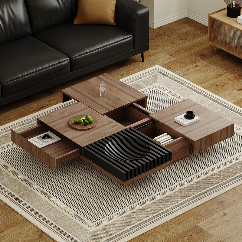 

walnut solid wood coffee table for storage in the living room, square antique style, small-sized coffee table