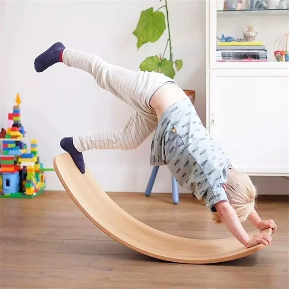 2022 Wooden Baby Balance Board Children Curved Seesaw Yoga Fitness Equipment Baby Indoor Toys Kids Outdoor Sports Gift Play Game