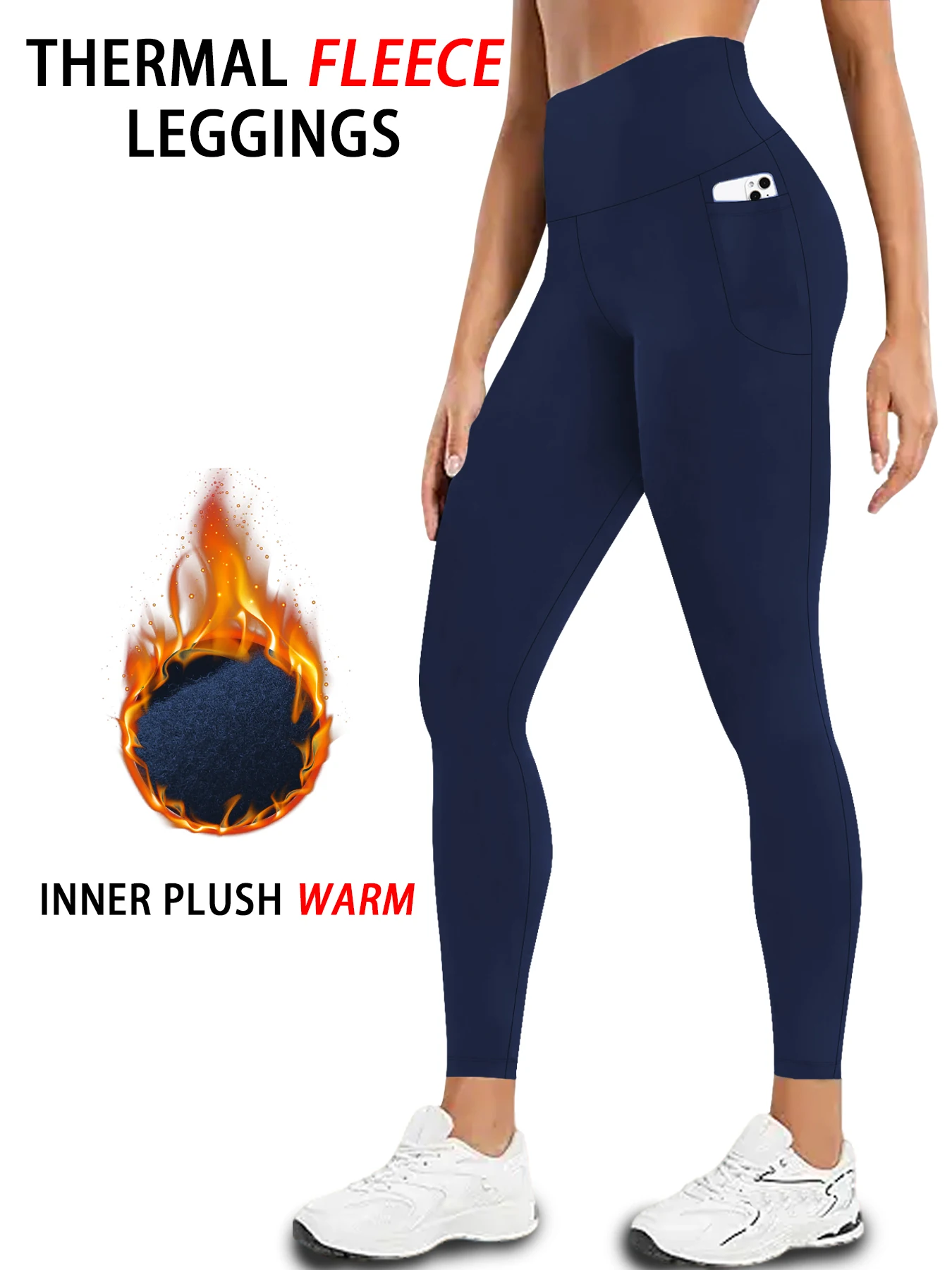 Women's High Waisted Fleece Lined Leggings with Pockets - Thermal Tummy Control Thick Warm Tights for Winter Workouts and Yoga