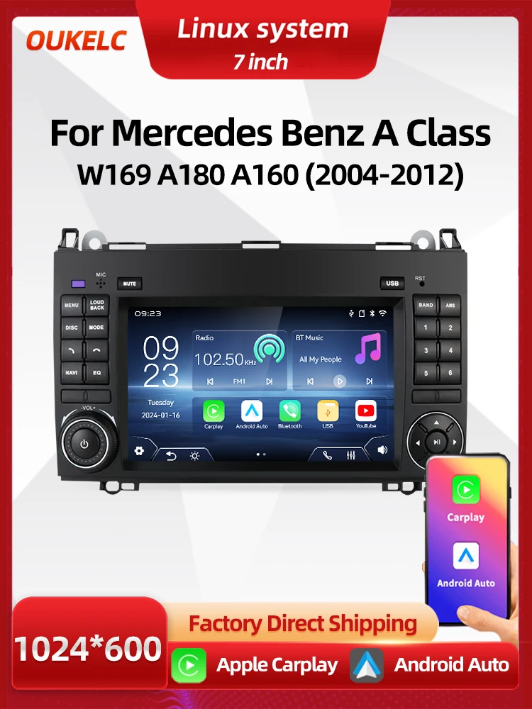 Mercedes Benz A-Klasse W169 W245 A180 A160 Scherm Carplay Navigatie Speler Android Auto Radio Multimedia BT Auto Linux Systeem - afbeelding 2