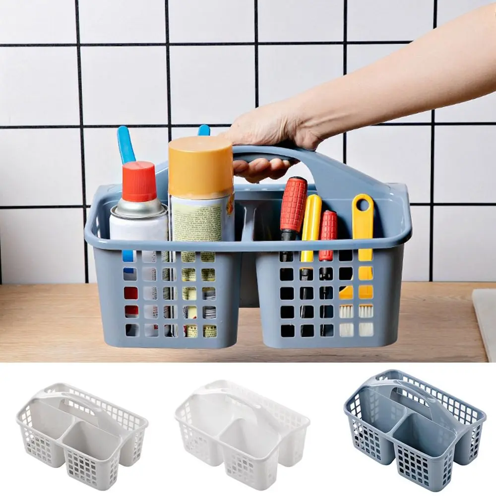 

Practical Plastic Shower Basket 3 Compartments Hollow Out Toiletries Organizer Box with Handle Storage Basket Cosmetics