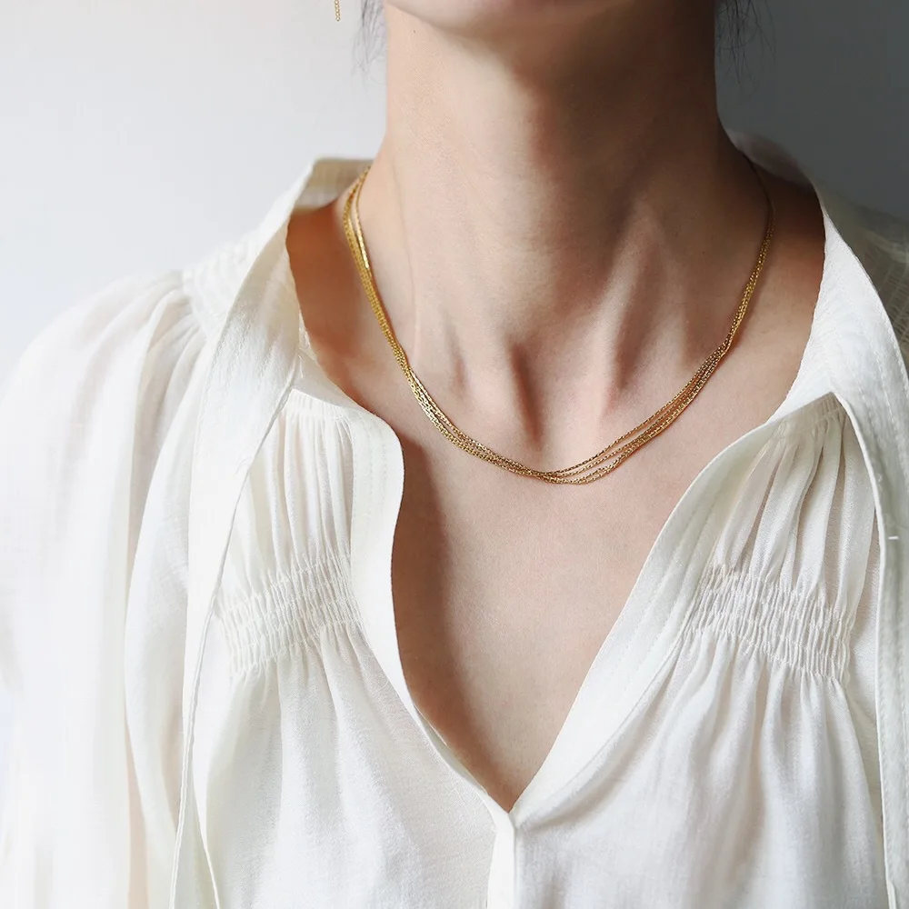 New Design 4 Layer Chain Necklace for Women Multi-layering Delicate Necklace 18K Gold Plated Stainless Steel Unique Jewelry