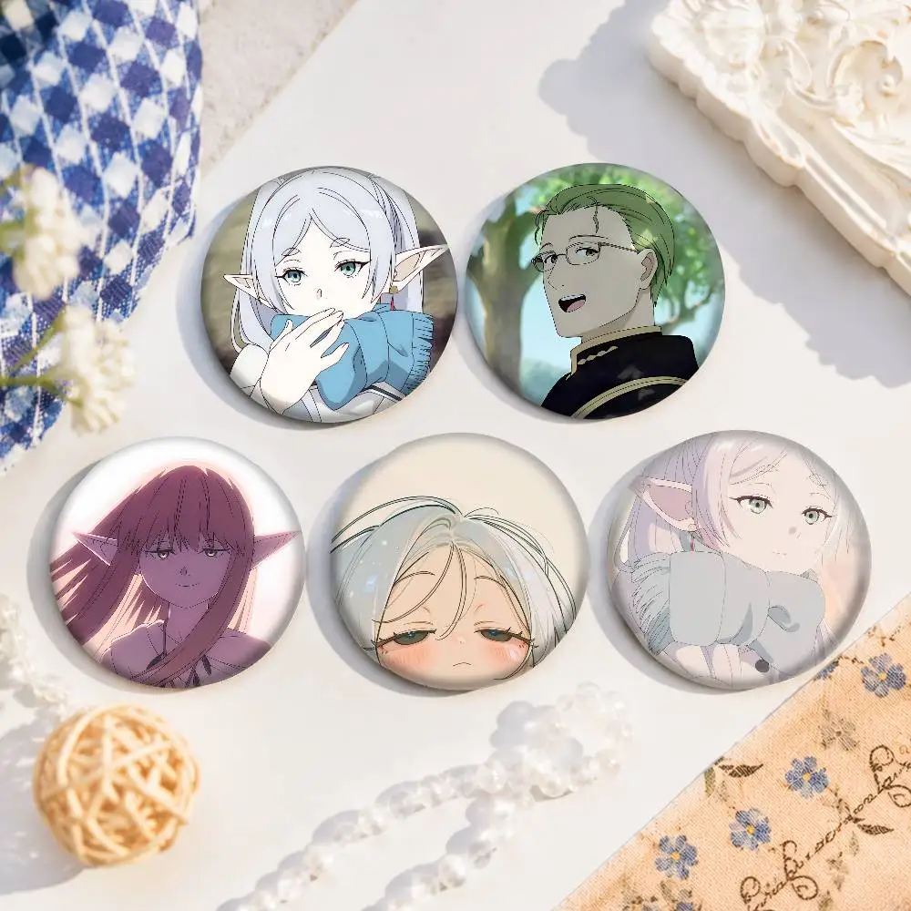 A-Frieren Beyond Journey's End Frieren Round Snap-in Lapel Pins Badges Fan Collection Accessories Jewelry Handmade Gifts