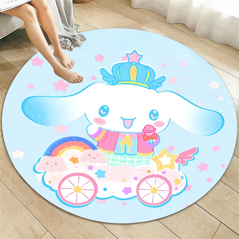 Sanrio Cinnamoroll HD Printed Cartoon Round Carpet for Living Room Rugs Camping Picnic Mats Flannel Anti-Slip Rug Yoga Mat Gifts