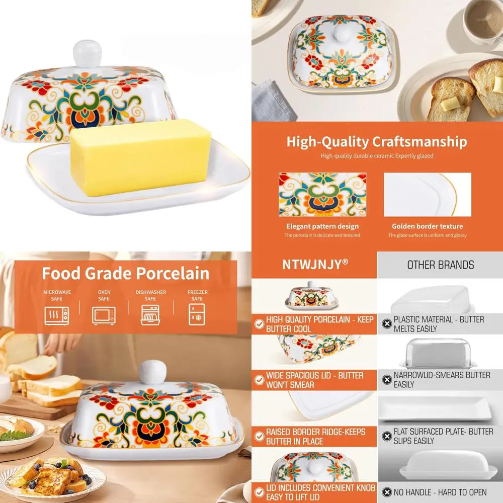 

Блюдо для масла с крышкой, блюдо для масла с крышкой для столешницы, керамический контейнер для масла с классическими узорами, масло для цветов с начинкой