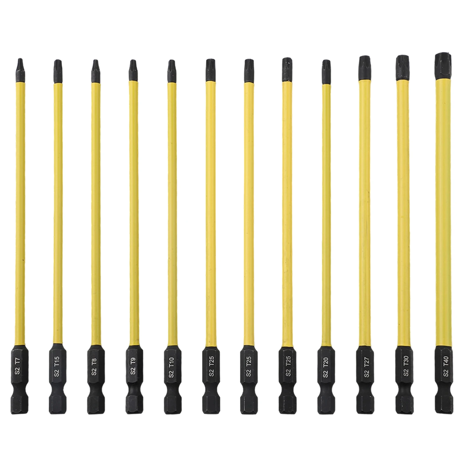 12Pcs Screwdriver Bit For Torx Drill Bit 150mm Screwdriver Bit 1/4 Inch Magnetic Hex Bit Set T7-T40 Hand Tools High Strength