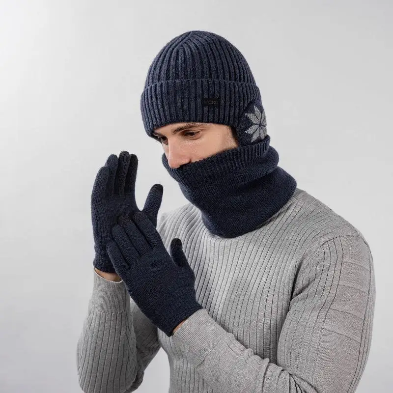 Set sciarpa e guanti per cappello addensato caldo invernale Set da uomo con fodera in pile termico Slouchy Beanie Neck Sciarpe Guanti 3 in 1 Set caldo
