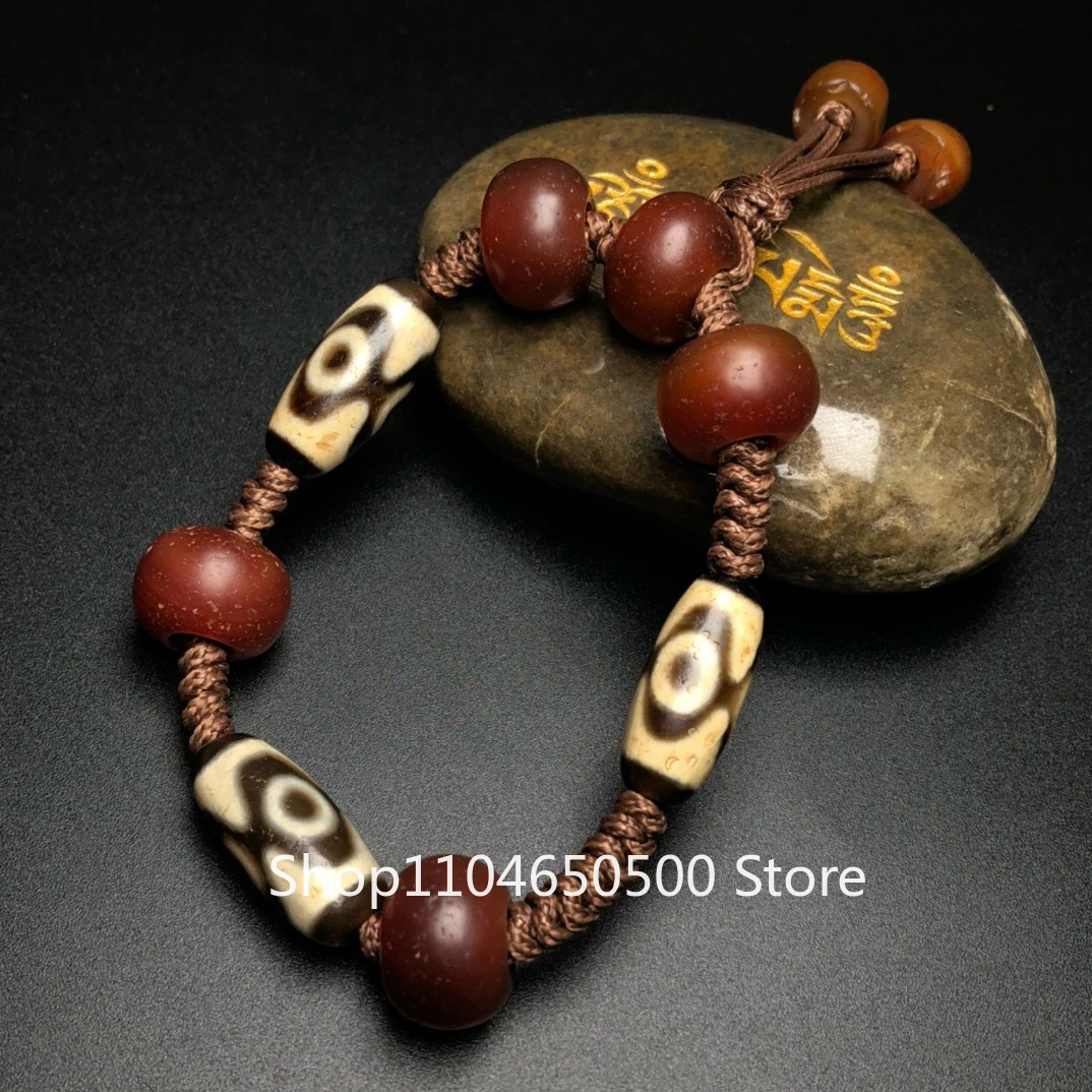 

Tibetan area return three-eye dzi beads and agate bead bracelet, three-eye 24 * 11 mm agate 16 * 11 mm