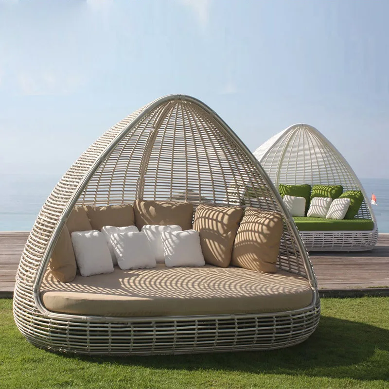Outdoor swimming pool B & B large roundsofa bed beach bed combination villa leisure rattan imitation rattan furniture