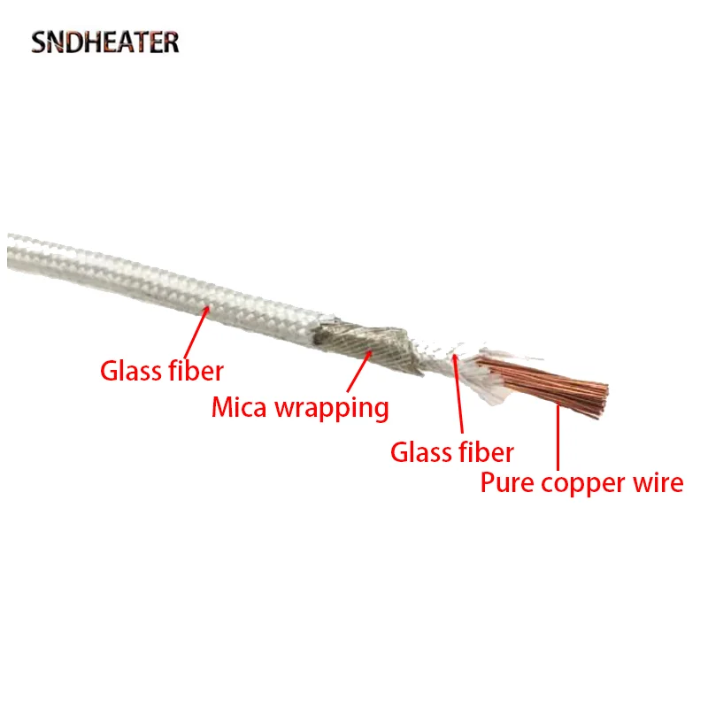 SNDHEATER 1 متر 5 متر 10 متر مقاومة درجات الحرارة العالية معزول الكهربائية الميكا كابل من الألياف الزجاجية مرنة النحاس المقاومة سلك النوى