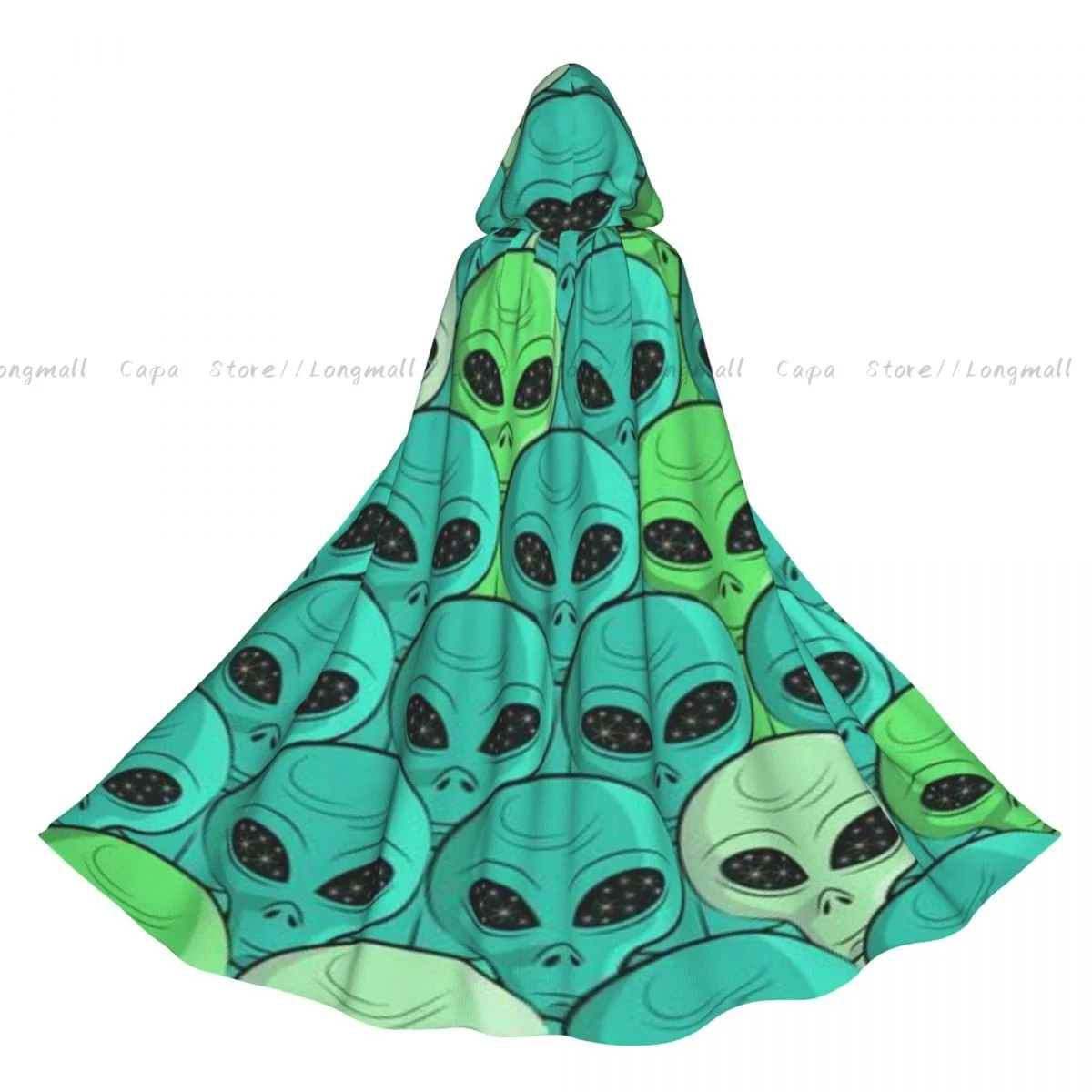 Adult Halloween Aliens Background Cloak Cape Hooded Medieval Costume Full Length Dress Coat